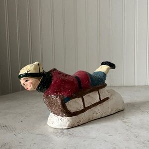 Teena Flanner Christmas Boy On Sled Midwest of Cannon Falls 5.5" VTG Folk Art